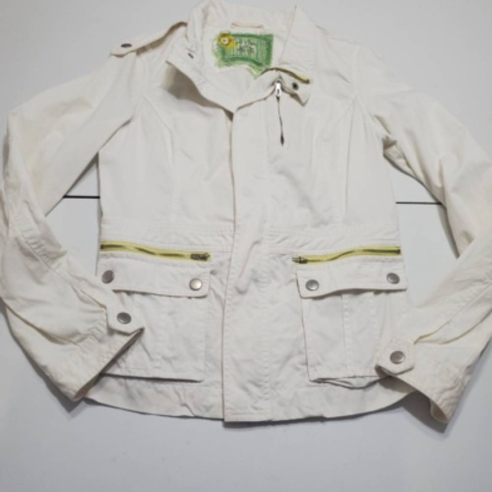 Free People White Snap Front Zip Jacket Womens Size 10